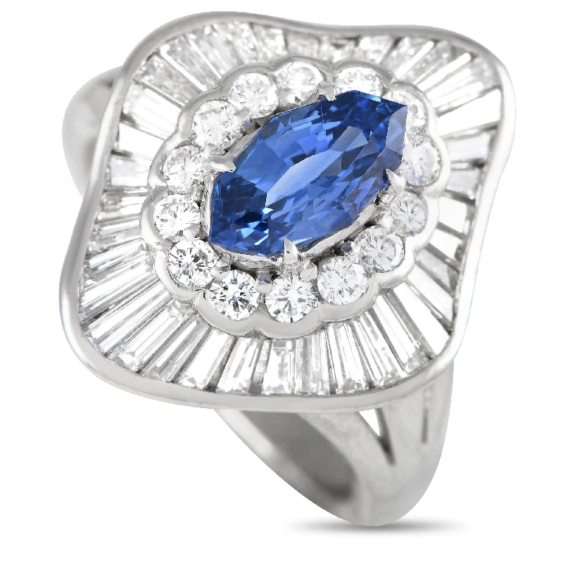 men’s signet rings for fashion -LB Exclusive Platinum 1.49ct Diamond and Sapphire Ballerina Ring #3878