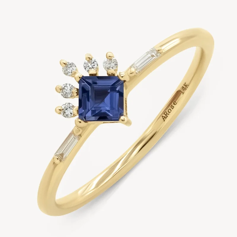 custom-made engagement rings with special designs -Iolite Diamond Deco Ring