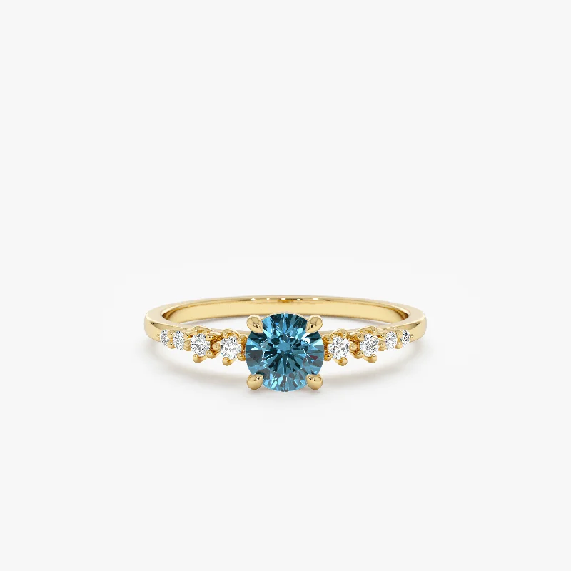 titanium rings with diamond accents -London Blue Topaz Diamond Engagement Ring, Aqua