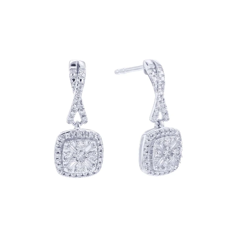 vintage crystal earrings for weddings-Silver Loretto Diamond Drop Earrings