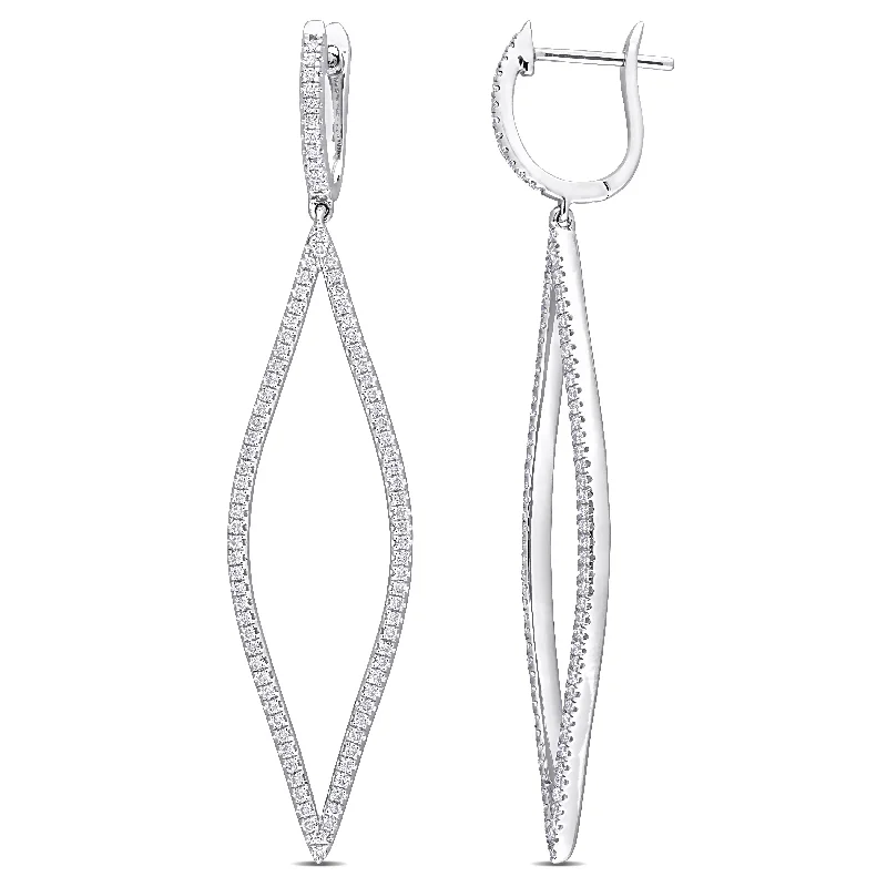 bold statement earrings for festivals-Miadora 10k White Gold 3/4ct TDW Diamond Geometric Open Hoop Dangle Earrings