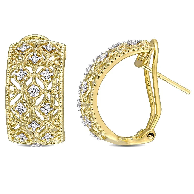 stylish pearl earrings for evening wear-Miadora 14k Yellow Gold 1/3ct TDW Diamond Filigree Lace Hoop Earrings