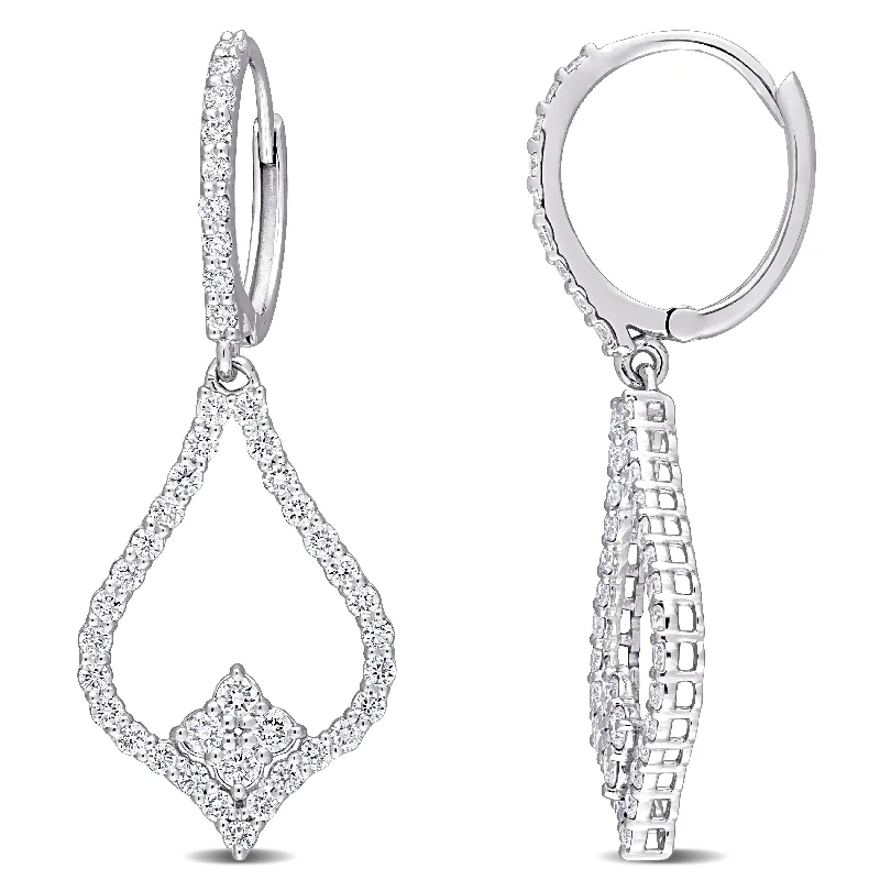 luxury earrings for special occasions-Miadora 18k White Gold 5/8ct TDW Diamond Open Hoop Clustered Leverback Drop Earrings