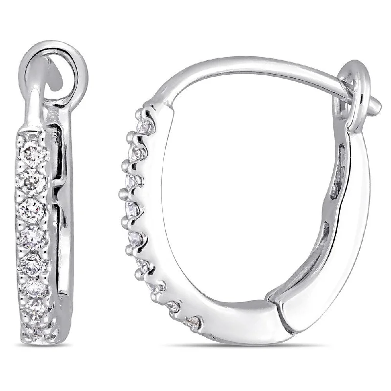 elegant chandelier earrings for weddings-Miadora Signature Collection 10k White Gold 1/7ct TDW Diamond Hoop Earrings