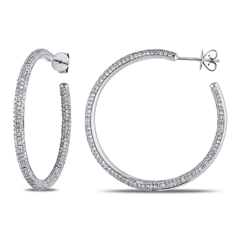 creative animal design earrings-Miadora Signature CollectionMiadora14k White Gold 2 1/2ct TDW Diamond Pave Hoop Earrings