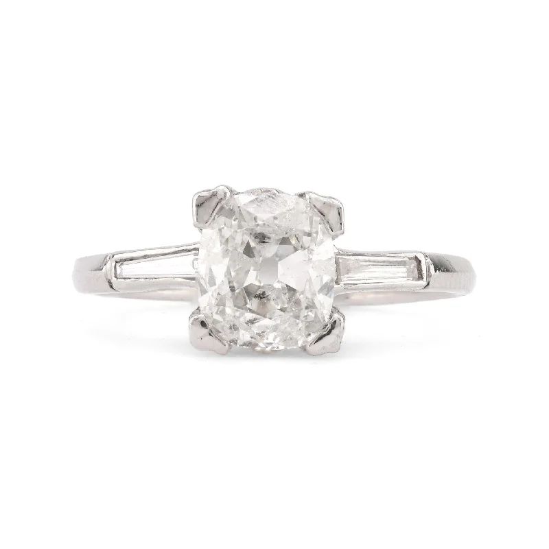 luxury rings for brides with unique designs -Mid Century GIA 1.3 Carat Cushion Cut Diamond Platinum Engagement Ring