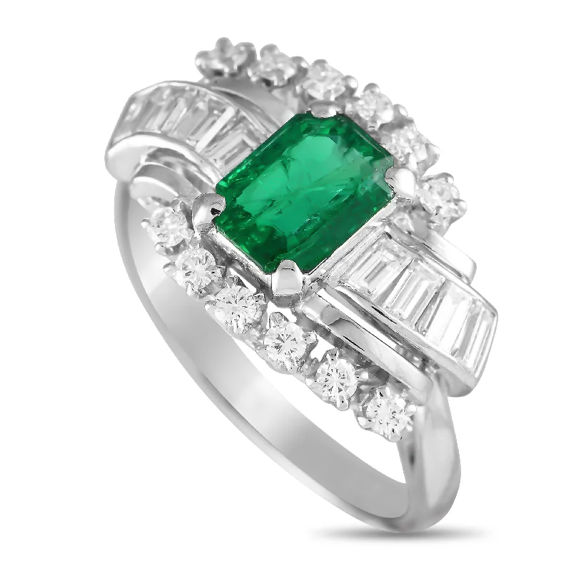 vintage rings for antique collectors -Mikimoto Platinum 0.65ct Diamond and Emerald Ring MK05-080724