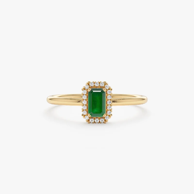 minimalist engagement rings with diamonds -Mini Emerald and Diamond Engagement Ring, Julie