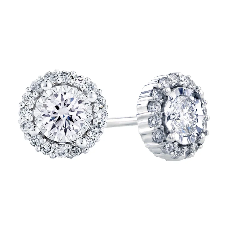 bold, oversized statement earrings-Mirage Halo Diamond Stud Earrings 3/4ct