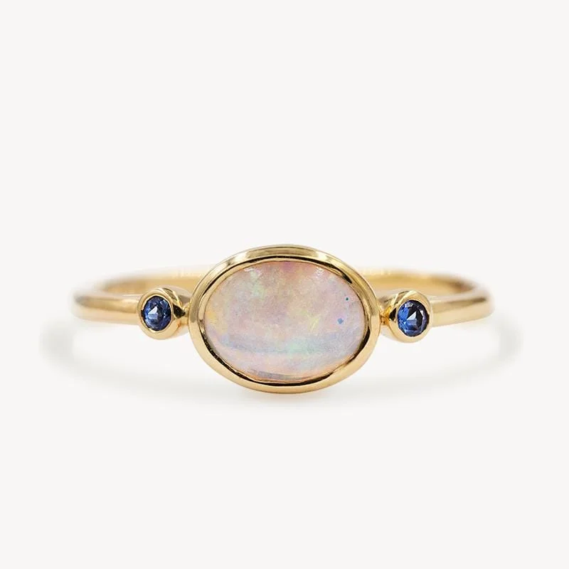 wedding rings with colored diamonds -Moonbeam Opal Sapphire Ring