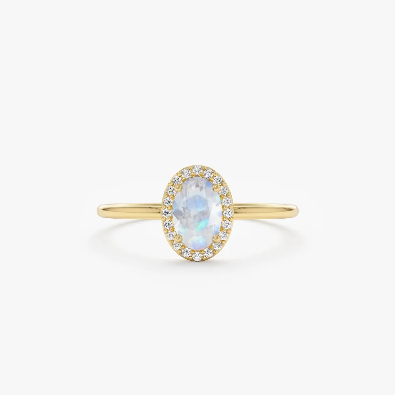 designer rings with precious gemstones -Moonstone and Diamond Engagement Ring, Claire