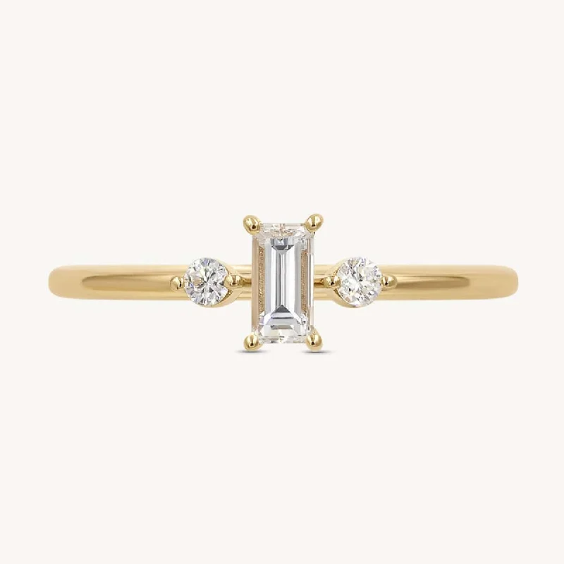 gold rings for engagement and wedding -North South Baguette Trio Ring