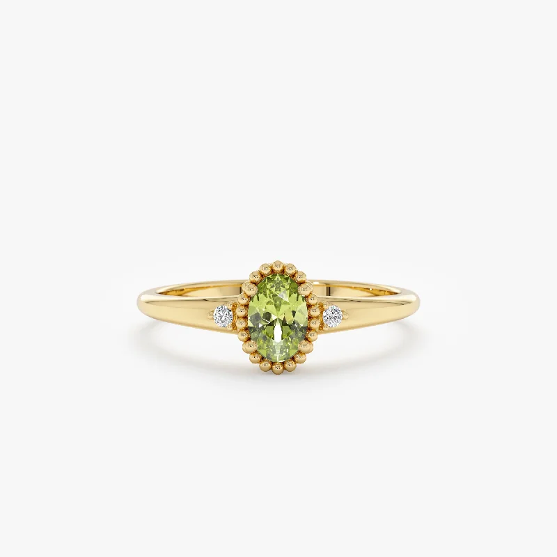 multi-stone engagement rings for uniqueness -Oval Peridot Diamond Engagement Ring, Meadow