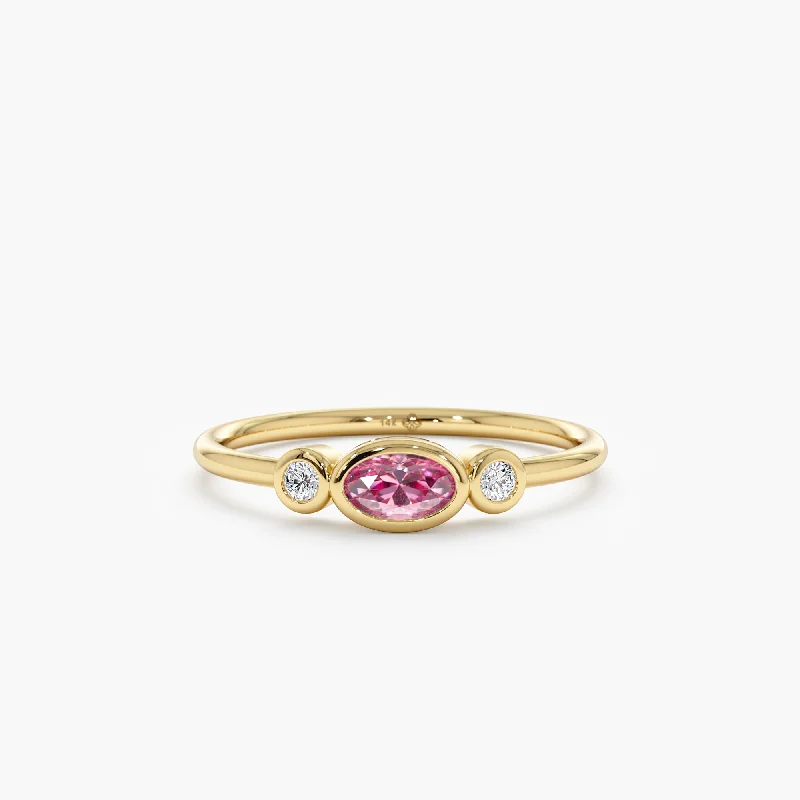 diamond halo rings for engagement -Oval Pink Sapphire Engagement Ring, Elle