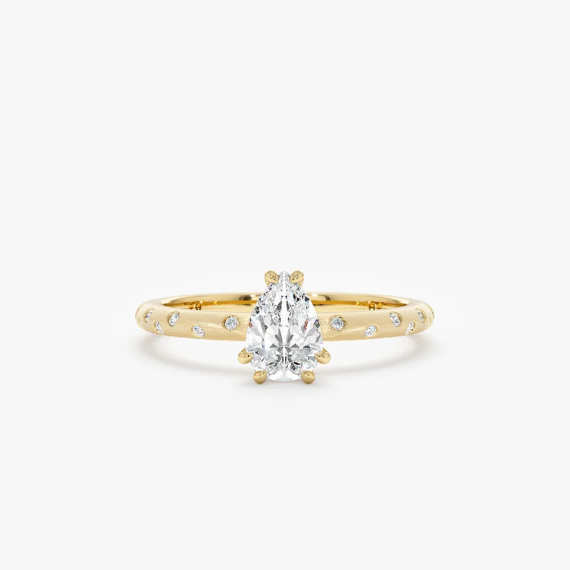 platinum wedding rings with diamonds -Pear Diamond Flush Set Engagement Ring, Jaleah