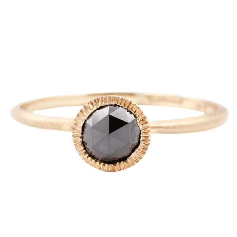 gold rings for brides with minimalistic style -Black Diamond Solitaire Ring