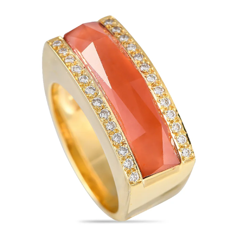 sapphire engagement rings for brides -Stephen Webster Crystal Haze 18K Yellow Gold 0.25ct Diamond and Coral Ring SV02-073124