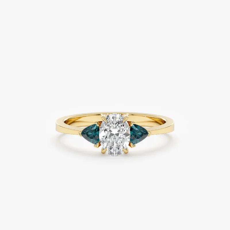 custom engraved rings for anniversaries -Teal Sapphire Diamond Engagement Ring, Katja