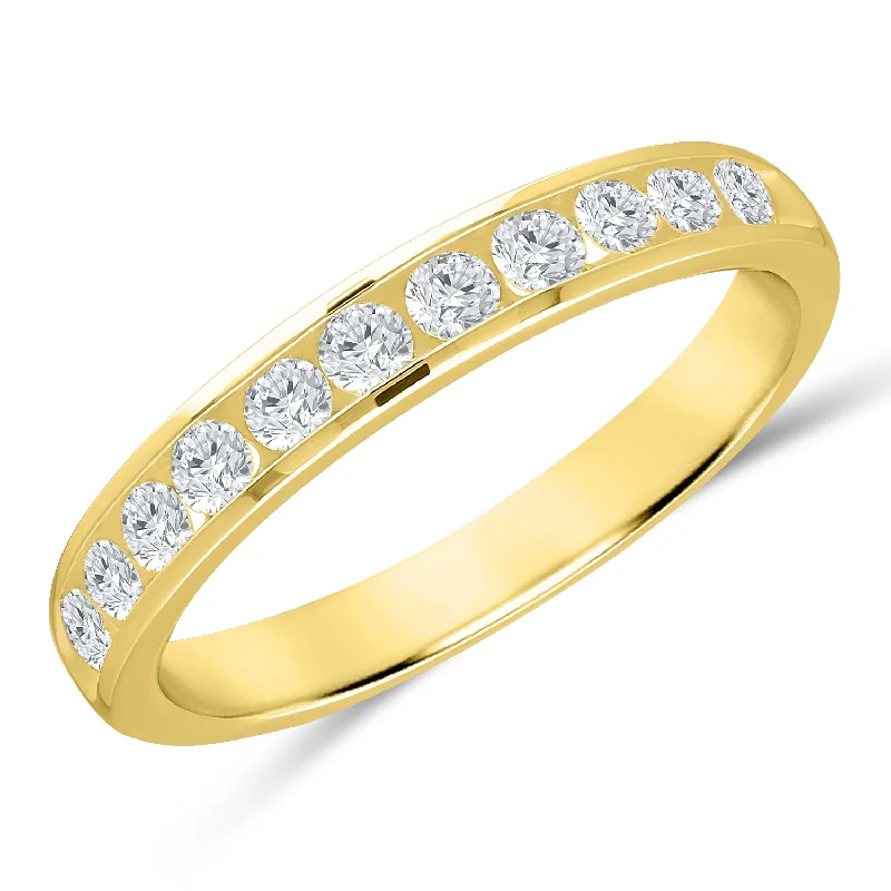 emerald cut engagement rings -Timeless Yellow Gold Diamond Channel Set Anniversary Band with 11 Diamonds, 0.50cttw