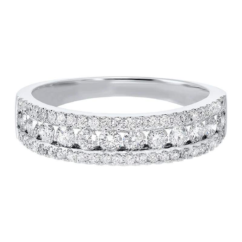 wedding rings for large hands -Triple Row Diamond Band in White Gold- 1.00 twt.