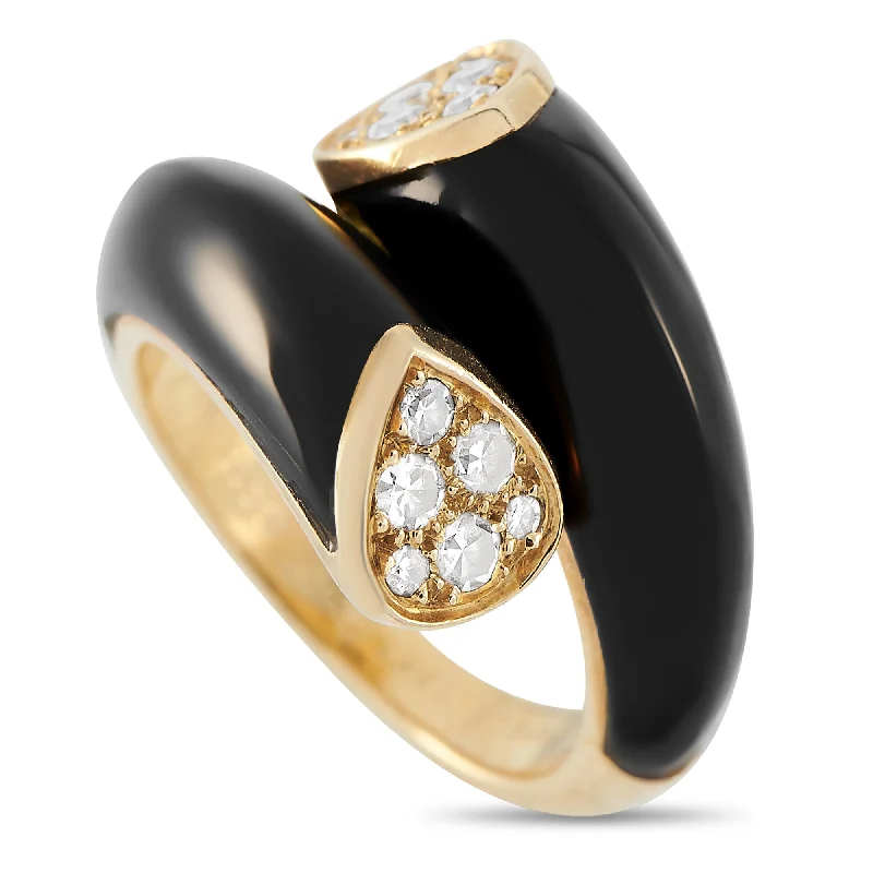 black diamond rings for men -Van Cleef & Arpels 18K Yellow Gold 0.30ct Diamond and Onyx Bypass Ring VC03-080724