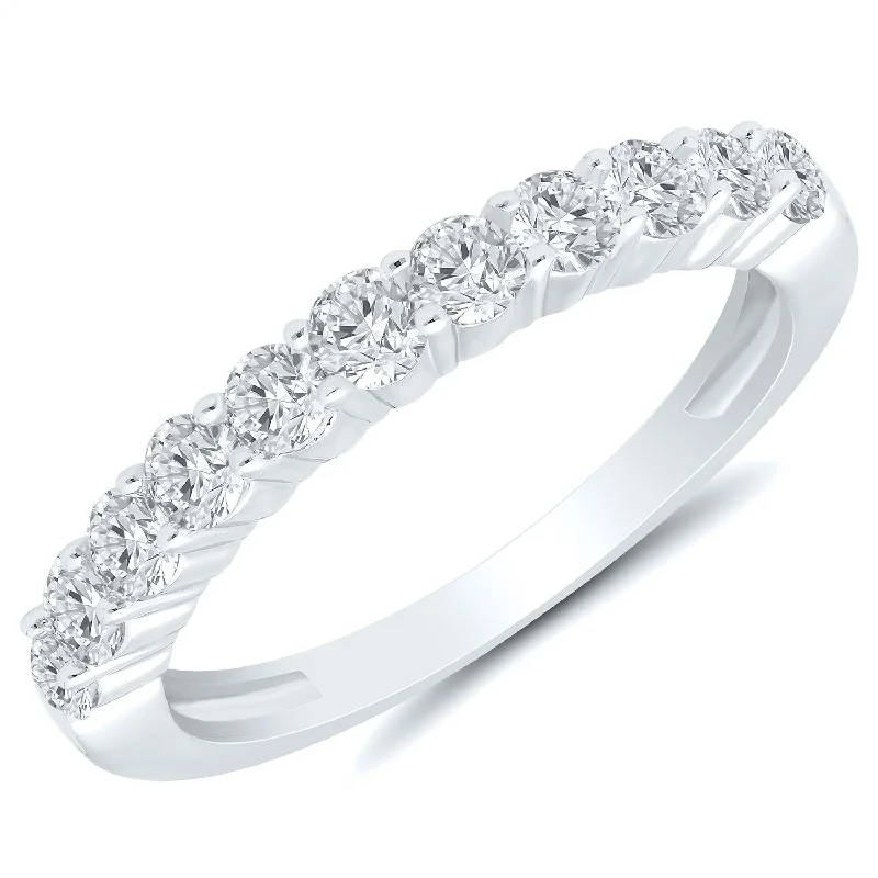 wedding rings for sensitive skin -White gold diamond anniversary band with 11 diamonds, 0.75ctw