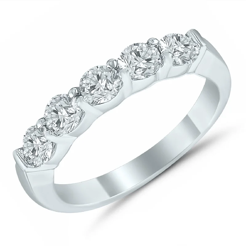 silver rings for men with designs -White gold diamond anniversary band with 5 diamonds, 0.50ctw