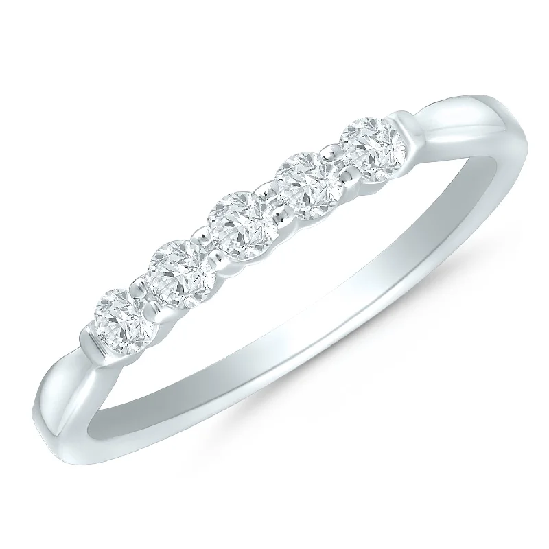 luxurious engagement rings with halo settings -White Gold Diamond Anniversary Band with 5 Prong Set Diamonds, 0.25 cttw