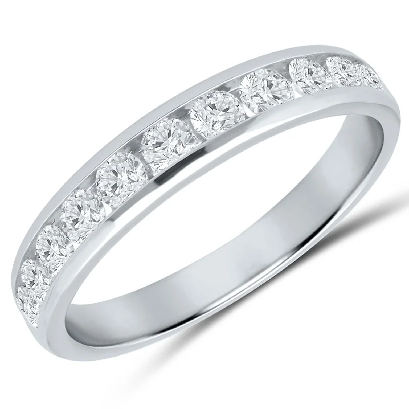 vintage engagement rings for brides -White gold diamond channel-set anniversary band, 0.75ctw