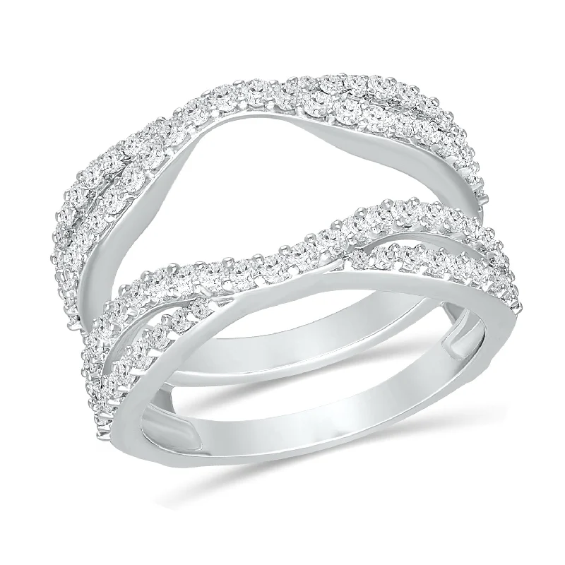 large engagement rings with bold designs -White Gold Diamond Engagement Ring Guard with 82 Diamonds, 1.0 cttw