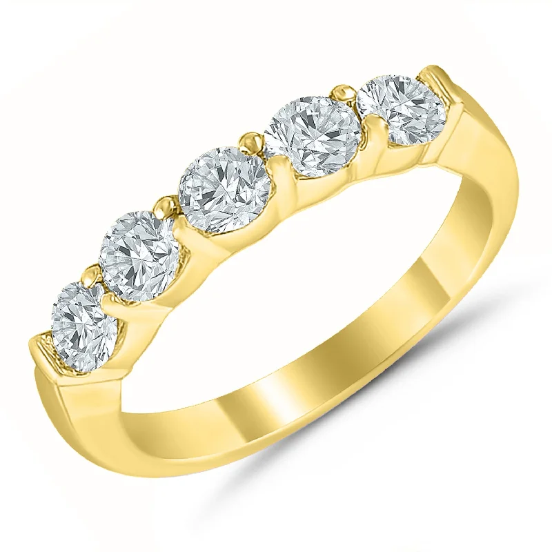 men’s wedding rings with engraving -Yellow gold diamond anniversary band, 0.98ctw