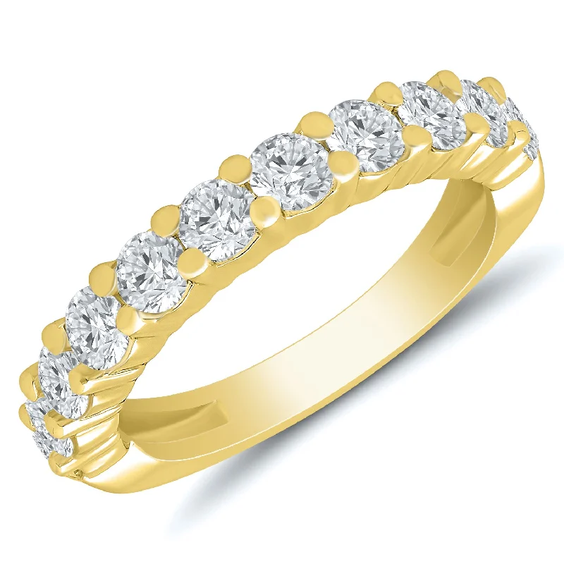 minimalist rings for women -Yellow gold diamond anniversary band, 1.0ctw