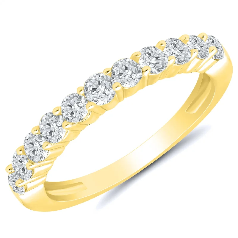 custom rings with birthstones -Yellow gold diamond anniversary band with 11 diamonds, 0.75ctw