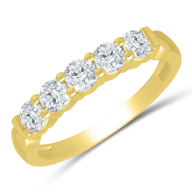 rose gold rings for special occasions -Yellow gold diamond anniversary band with 5 diamonds, 0.50ctw