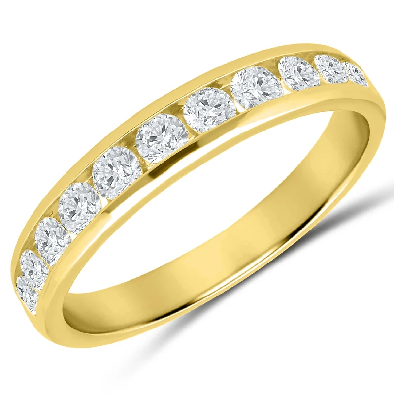 unique rings with gemstones -Yellow gold diamond channel-set anniversary band, 0.75ctw