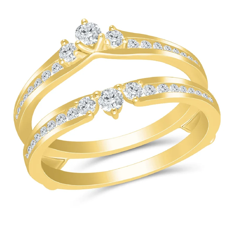 custom-made engagement rings with special designs -Yellow Gold Engagement Ring Guard with Channel Set Diamonds, 0.50 cttw