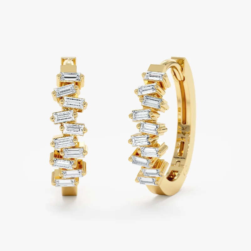 dainty gold chain earrings for everyday use-Zig Zag Diamond Cluster Hoops, Helena