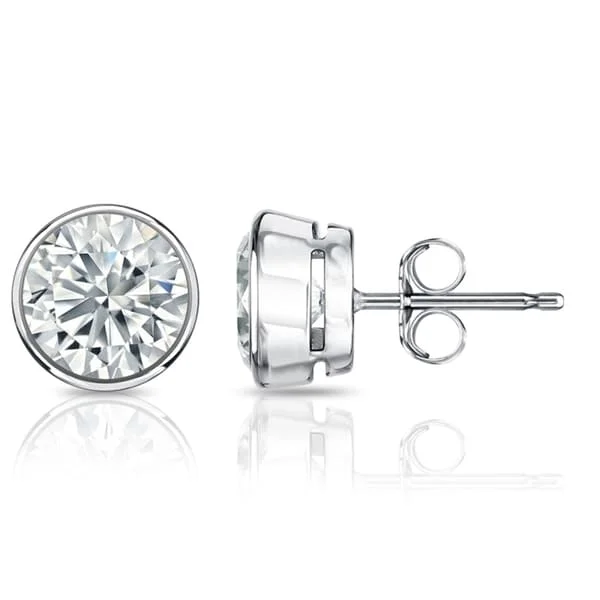 bold acrylic earrings for fashion-forward looks-Auriya 1 1/2ctw Round Diamond Stud Earrings Bezel-set 18k Gold - Certified