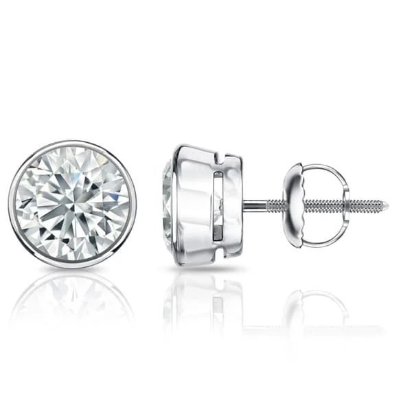 trendy fringe earrings for women-Auriya 1 1/2ctw Round Diamond Stud Earrings Bezel-set Platinum - GIA Certified