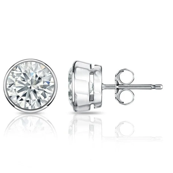 stylish leaf-shaped earrings for women-Auriya 1 1/4ctw Round Diamond Stud Earrings Bezel-set Platinum - GIA Certified