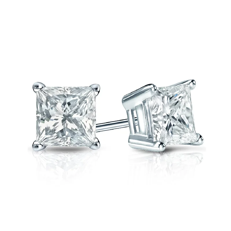 modern square earrings for women-Auriya 14-karat Gold Lab Grown 1.00 carat TDW Princess Diamond Stud Earrings 4-Prong Basket Push-back