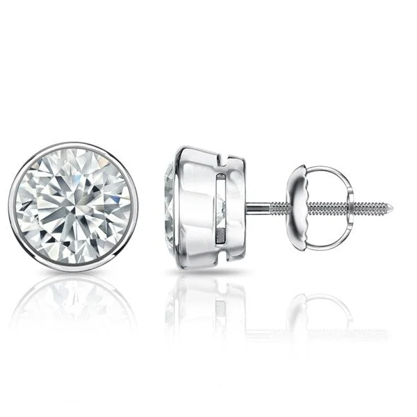 unique fishbone earrings for a trendy look-Auriya 14k Gold GIA Certified 4.70 carat TDW Bezel Set Round Diamond Stud Earrings