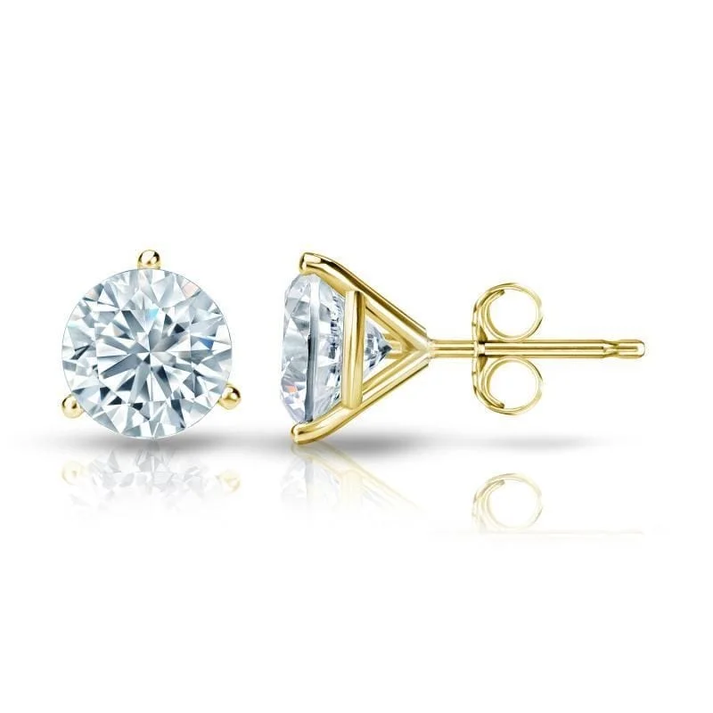 creative heart-shaped earrings for women-Auriya 18k Gold GIA Certified 2.50 carat TDW 3-Prong Martini Round Diamond Stud Earrings