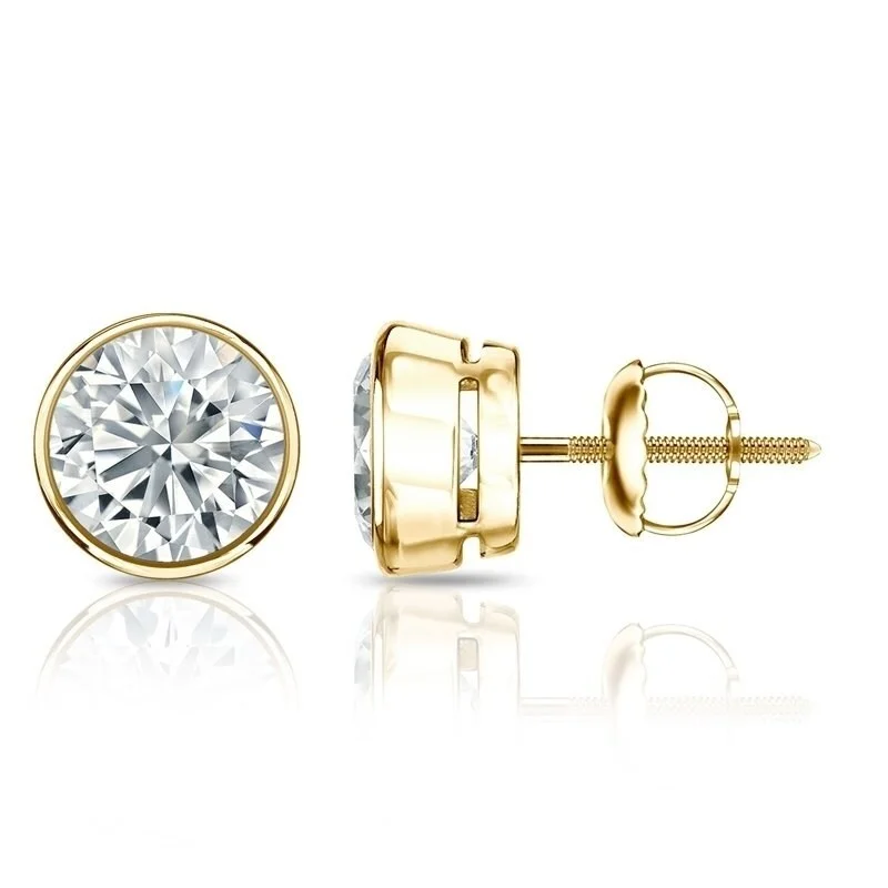 vintage-inspired hoop earrings-Auriya 2 1/2ctw Round Diamond Stud Earrings Bezel-set 18k Gold - Certified