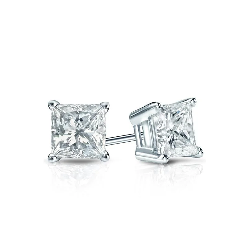 timeless silver stud earrings for women-Auriya Plat Gold Lab Grown 0.40 carat TDW Princess Diamond Stud Earrings 4-Prong Basket Screw-back