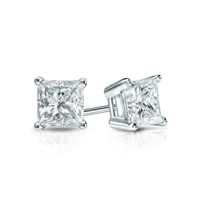 luxury earrings for special occasions-Auriya Plat Gold Lab Grown 0.62 carat TDW Princess Diamond Stud Earrings 4-Prong Basket Screw-back