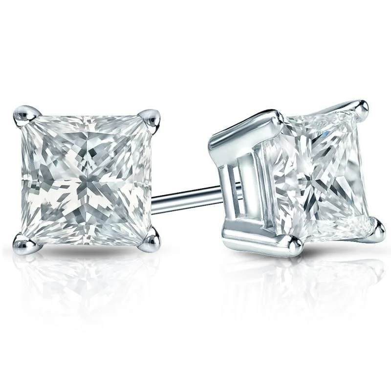 vintage-inspired stud earrings-Auriya Plat Gold Lab Grown 3.00 carat TDW Princess Diamond Stud Earrings 4-Prong Basket Screw-back