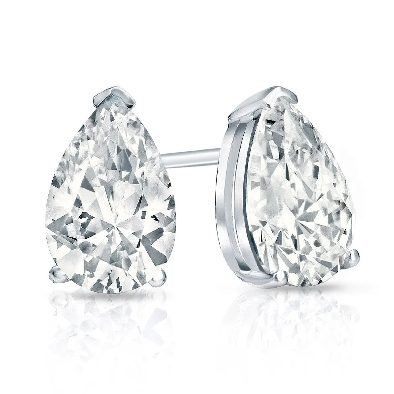 chic gold plated earrings-Auriya Plat Gold Lab Grown 6.00 carat TDW Pear Diamond Stud Earrings V-End Prong Push-back