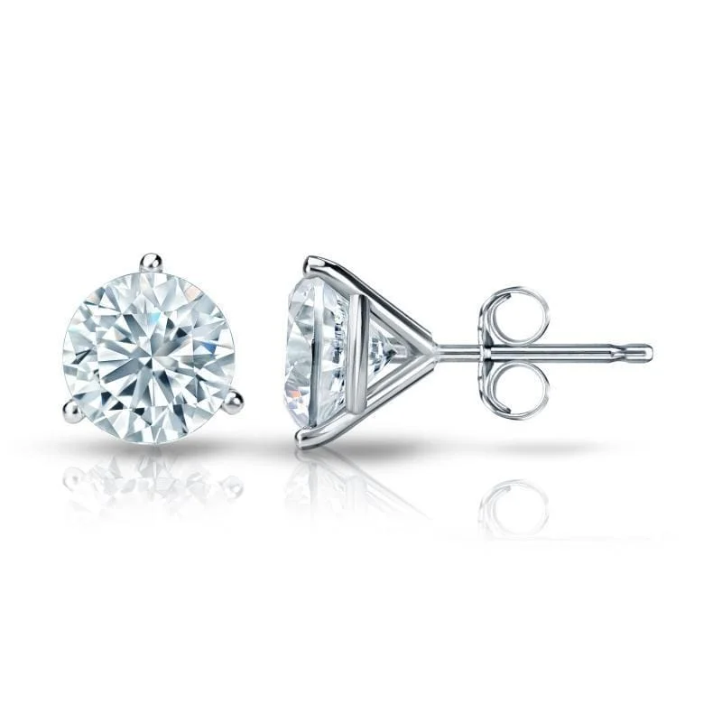 eco-friendly earrings made from wood-Auriya Platinum GIA Certified 3.00 ct. TDW 3-Prong Martini Round Diamond Stud Earrings