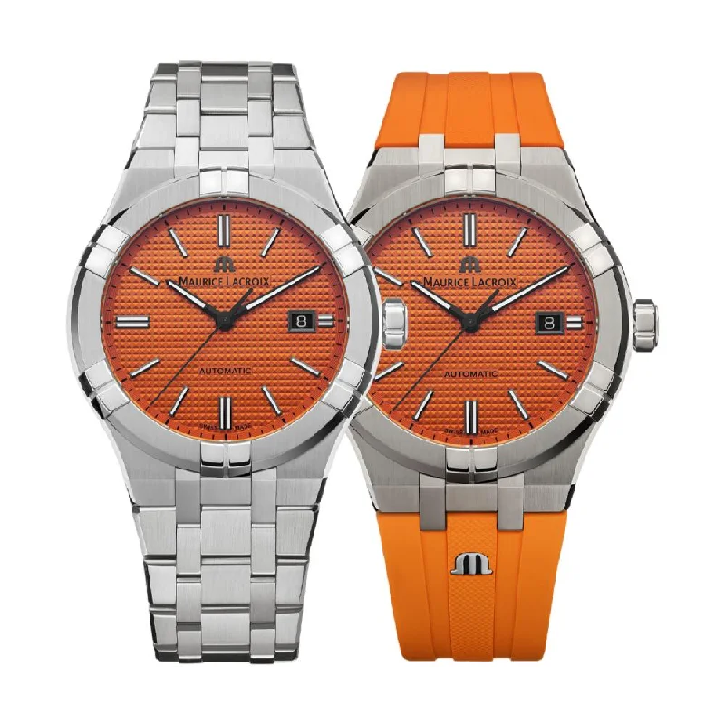 leather strap watches with date function -Aikon Automatic Limited Summer Edition 42 mm - Orange